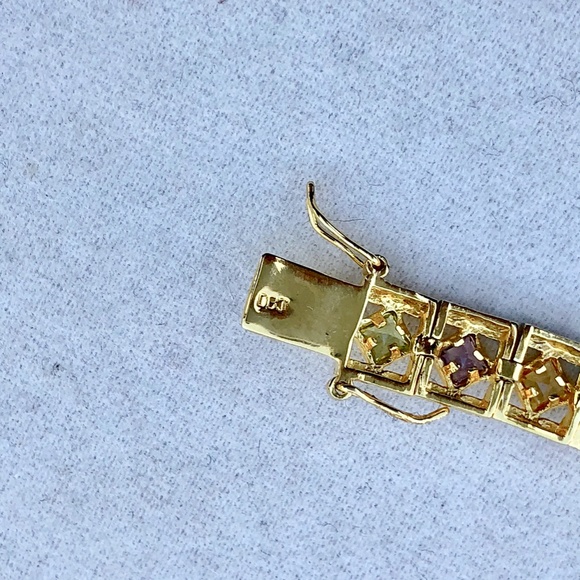 VTG Channel Set Crystal Gold Over Sterling Silver Tennis Bracelet - Picture 4 of 7